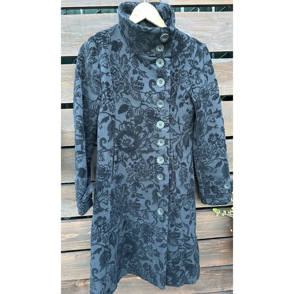 Desigual Black Floral Goth Victorian Retro Vintage Coat Peacoat *Size 38/‎ S